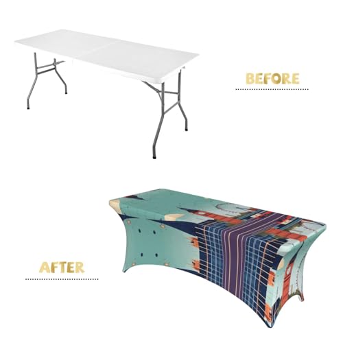 Housse de table rectangulaire extensible 1,8m nappe stretch spandex imprimé