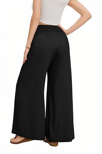 Image of KICZOY Women Flowy Pants Drawstring Waist Wide Leg Palazzo Beach Pants Loose Fit with Pockets