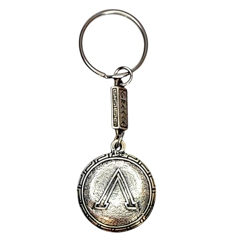 IconsGr Porte-clés avec bouclier spartiate grec antique zamak 300 Leonidas couleur argent (C2), Argenté., L