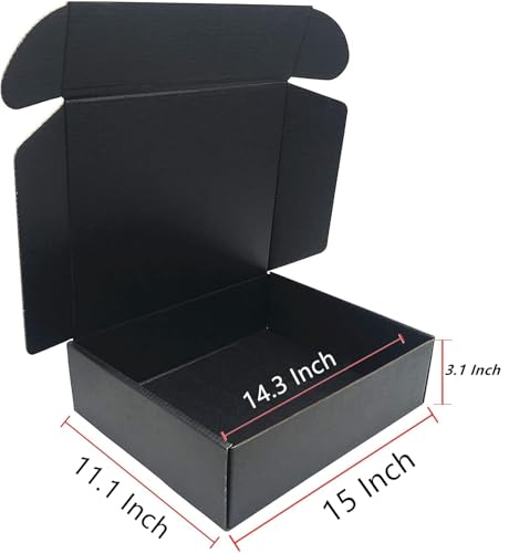 Image of Black Shipping Boxes 15x11x3.1 Inch Cardboard Storage Mailer Box 10 Pack | Corrugated Cardboard Packaging Box Inside Size:14.3 x 10.9 x 3 inch
