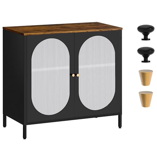 LAND·VO メタル装飾キャビネット（中空ガラス付き）、テクスチャードブラック、66LGSC07B01