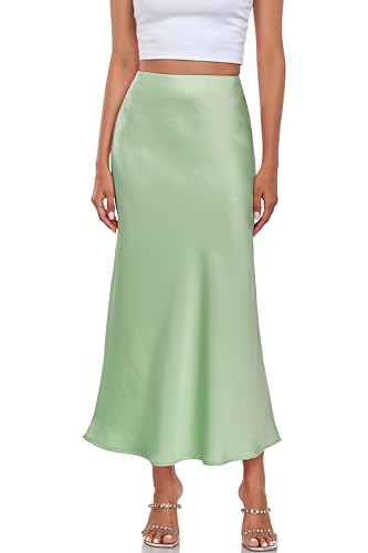 Women's Silk Satin Maxi Skirt High Waist Elastic A Line Fishtail