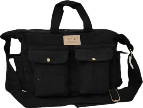 Image of ROUGH Canvas Cotton messenger bag.15'' Lap top. Large size 36x27x11 cm(12Ltr) Metal zipper closure. Allround pockets. Vintage look. Antique fittings.Sustainable