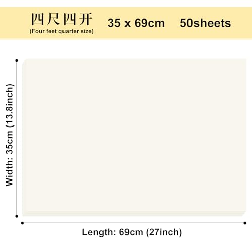 Corciosy Calligraphy Rice Paper for Chinese Brush Painting and Japanese Sumi Writing Practice,50 Sheets,13.4 x 27.2 inch,Traditional Craftsmanship (Raw Xuan) by Corciosy - Image 4