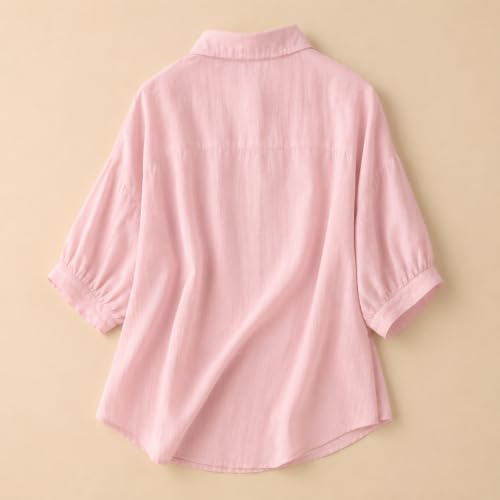 Image of Gufrina Women Designer Botanical Embroidered Korean Style Shirt | Button Down Relaxed Fit | High Low Hem Three Quarter Sleeve | Casual Smart Top-Shirt