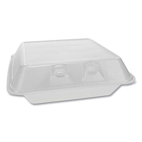 Pactiv Yhlw09010000 Foam Hinged Containers, Large, 9 X 9.13 X 3.25, 1-Compartment, White #TOP3