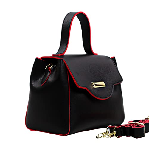 Bolsa Tote Feminina Com Alça de Mão e Transversal Removível (preto com vermelho)