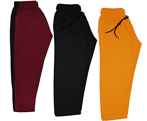 Image of indi weaves Kids Unisex Solid Fleece Warm Track Pants Winter Lower for Boys & Girls (Mustard; Black; Maroon; 3-4 Years) Pack of 3