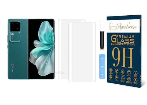 Image of GlassVerse Vivo V30 UV Tempered Glass Screen Protector. Pack Of 2 | 3D Curved Edge | 9H Hardness | Full UV Glue with UV Light | Anti-Scratch | Case Friendly | HD Clear. (6.78 Inches)