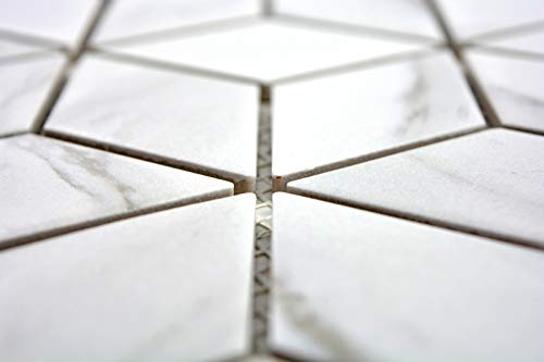 Azulejos de mosaico de cerámica blanca con diamantes POV Carrara MOS13-0102_f (10 unidades)