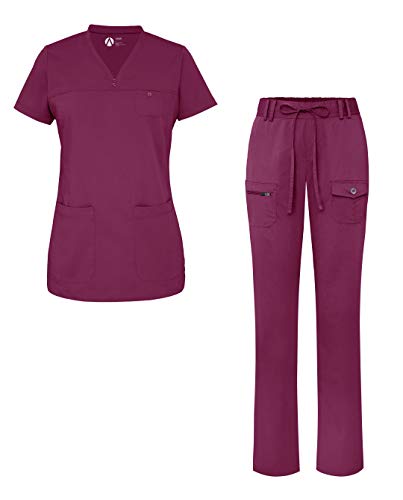 Adar Scrub Set for Women - Curved V-Neck Scrub Top & Tapered Drawstring