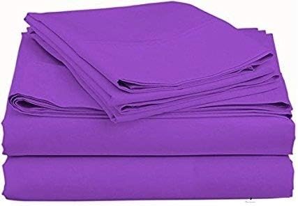 Cotton Sheets, Purple Solid 4-Piece Queen Bed Sheet Set Real Egyptian Cotton, Sateen Solid, Fitted Sheet Fit up to 22 Inches Deep Pocket