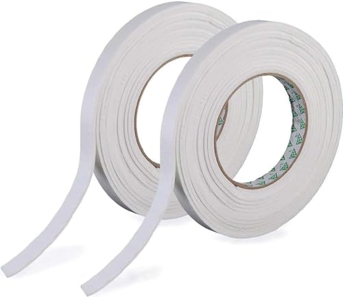 2 Rolls of Self Adhesive Foam Tape 9mm Wide 5mm Thick 5M Long White Colour Weather Stripping Door and Window Seals Door Draught Excluder (2 Rolls 10 Meters)