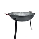 Sartén con patas de Acero Pulido 40 cm con Asas (Diámetro Total) para Leña – Gran Capacidad, Cocina Tradicional, Resistente