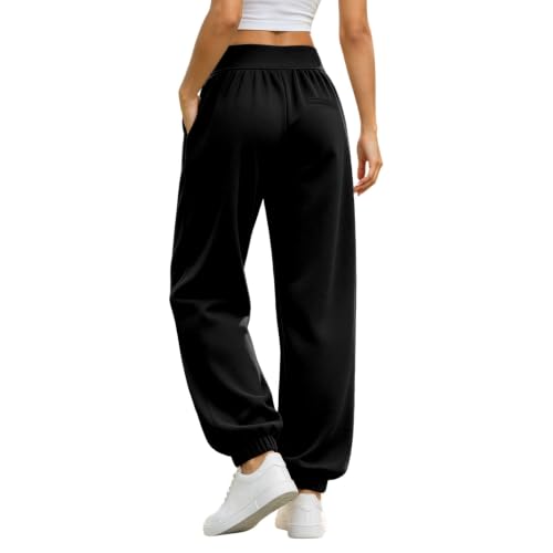 Aniywn Sweatpants For Women With Pockets Baggy Fleece Wide Leg Joggers | Black Baggy Sweatpants Women Elastic High Waisted Fleece Lined Lounge Pants Loose Fit Fall Winter Sweat Pants With Pockets - image 2