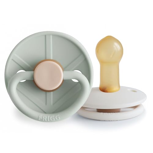 Image of FRIGG Little Viking Natural Rubber Baby Pacifier 2-Pack | Made in Denmark | BPA-Free (Sage/Cream, 6-18 Months)