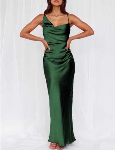 Image of Formal Satin Silk Spaghetti Strap Maxi Dresses for Women Wedding Guest