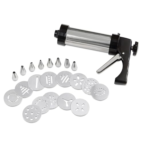 STÄDTER Gebäckpresse für Spritzgebäck Set, 23-teilig, mit 13 Aluminium-Motivscheiben & 8 Edelstahl-Garniertüllen, Backzubehör zur Verzierung von Keksen & Torten, rostfreie Edelstahldüsen STÄDTER Gebäckpresse für Spritzgebäck Set, 23-teilig, mit 13 Aluminium-Motivscheiben & 8 Edelstahl-Garniertüllen, Backzubehör zur Verzierung von Keksen & Torten, rostfreie Edelstahldüsen