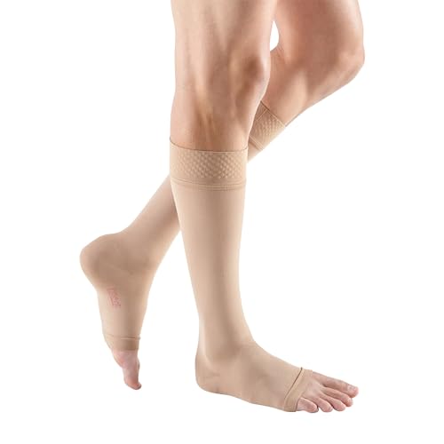 Image of Mediven Forte Knee-High Stockings, Extra Wide, Open Toe, Silicone Top Band, 30-40 mmHg, IV, Beige, MDV37204