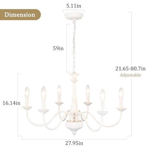 Generies Farmhouse Chandelier for Dining Room Light Fixture French Country Chandelier 6 Lights Rustic Kitchen Pendant Lights White Chandeliers for Living Room