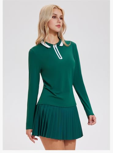 Image of Tennis Skirt Sets for Women Zipper Color Block High Waisted Golf Polo Two Piece Skirt Set Women 2 Piece Outfits