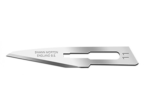 Swann-Morton - Cuchillas de acero al carbono, desechables, estériles, tamaño No. 11, 100 hojas empaquetadas individualmente en papel de aluminio.
