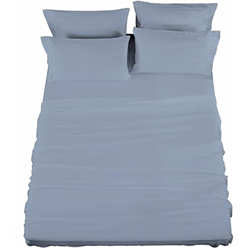 Raymond Waites 4 Piece Sheet Set, Cotton Rich, 400-Thread Count, Dusty Blue, Full Sheet Set