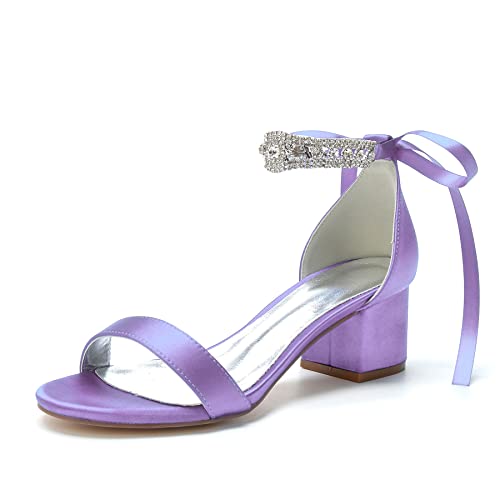 Women's Rhinestones Block Heels Satin Wedding Shoes for Bride Low Heels Comfortable Bridal Shoes White Heels Chunky Formal Evening Party Prom Sandals Pumps