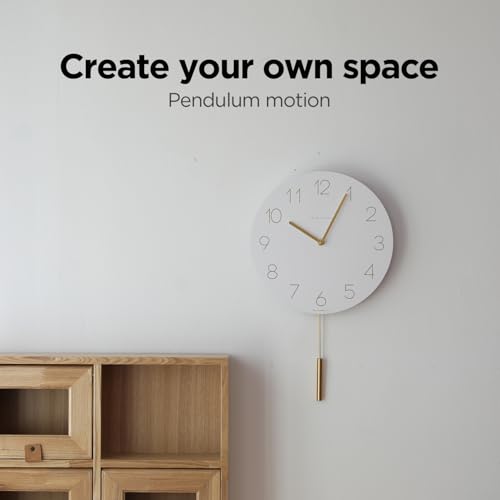 mooas Flatwood Wall Clock Pendulum White,12" Wood Wall Clock Non-Ticking Sweep Movement Decorative Clock Battery Operated Clock for Home Living Room Kitchen Bedroom Office School - Image 6