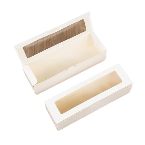 POTUBI Boîtes à gâteaux en carton, lot de 20, rectangulaires, avec fenêtre transparente, dimensions 19 x 5,6 cm, multicolores (blanches)(White)