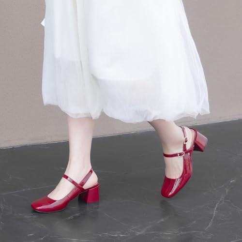 Image of AprCoco Womens Mary Jane Chunky Low Block Heels Pumps Square Toe Buckle Strap Wedding Party Dress Shoes