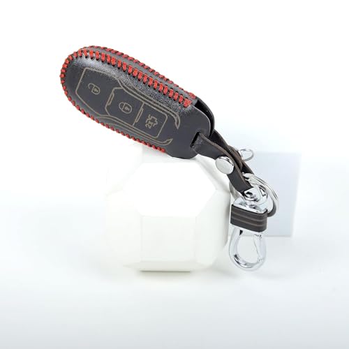 Image of Leather Car Smart Key Cover Case for New Ecosport, Endeavour, New Fiesta, Figo, Aspire (Black)