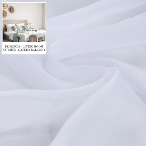 ALAHUGYEF 1 Paar/2 STK Scheibengardinen Modern, Bistrogardine Weiß, Halbtransparent Bistrogardine Voile Gardine Fensterschal Vorhänge, Fenstergardinen für Küche Wohnzimmer Privatsphäre Fenstervorhang