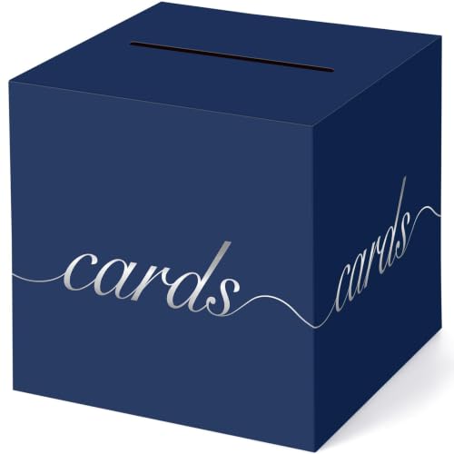 Image of Navy Blue Card Box Silver Foil Wedding Favors Gift Card Boxes Post Box Receiving Money Holder for Wedding Reception, Baby Showers, Anniversary, Birthday Party, Retirement, Graduation Envelope Holder