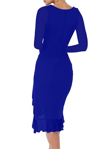 Image of BORIFLORS Women's Elegant Ruched Bodycon Midi Cocktail Dresses
