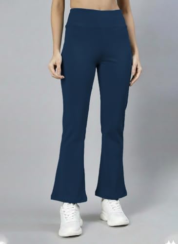 Image of CHKOKKO Gym Pants for Women Workout High Waist Flared Yoga Pants for Woman with Side Pocket Quick Dry Body Fit Stretchable Sports Leggings Trousers Activewear Lower