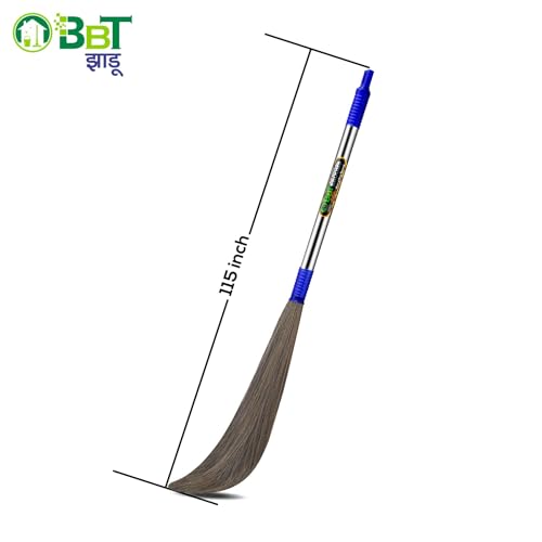 Image of BBT Phool Jhadu | Natural Grass Broom Stick for Home Cleaning | Eco-Friendly Long Handle Jhadu | Anti Dust, Lightweight & Durable Pack of- (1, NO-2)