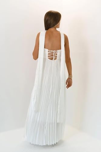 Women's Strapless Chiffon Bridesmaid Dresses with Scarf Long Pleated Formal Dress A Line Wedding Guest Dress2