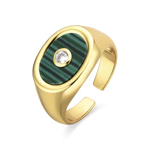 LUXENTER Anillo con Malaquita acabado en Oro 18K. Color Verde. Ajustable. Joyas para Mujer   Modelo Staxo