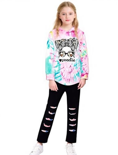 Image of Girls Clothes Cool Girl Print Tie Dye Hoodie Pullover Sweatshirts Leggings Teen Girl Clothes 6-14 Years
