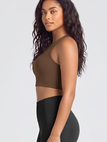 Image of ODODOS Racerback Tank Bra for Women High Neck Non Padded Medium Support Sports Bra Workout Yoga Crop Tops