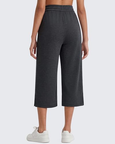 G4Free Travel Pants Women High Waisted Capri Pants with Pockets Drawstring Wide Leg Sweatpants Lounge Casual Pants(Dark Heather,M,Regular) — view 6