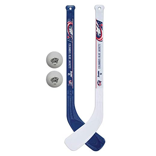 Franklin Sports Columbus Blue Jackets NHL Mini Hockey Stick Set - NHL Team Knee Hockey Stick and Ball Set - Two Players - Great Toy for Kids