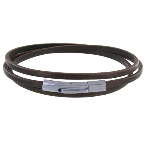 LES POULETTES JEWELS - Bracelet Woman Flat Leather Stainless Steel Clasp - Classics