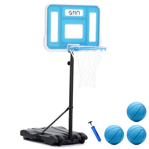 A11N SPORTS Pool Basketball Hoop with 16.5" LED Rim, Adjustable Height, PET Backboard, Sturdy Base, Ball & Pump Included – Water Basketball Game for Poolside Play