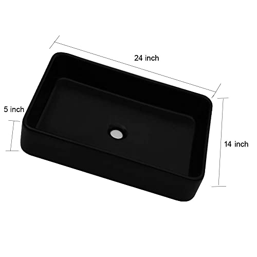 Rectangle Bathroom Vessel Sink - Lordear 24X14" Black Rectangle Bathroom Sink Modern Above Counter Porcelain Ceramic Vessel Vanity Sink Art Basin #TOP6