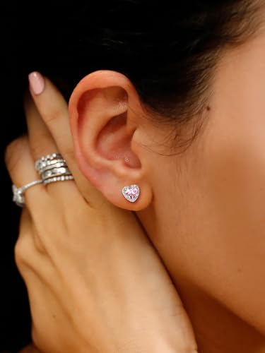 Suplight 925 Sterling Silver Birthstone Earrings Stud Round/Heart/Teardrop/Square Crystal Earrings for Women, Diamond Silver Earrings Dainty Gifts for Women Birthday Unique Minimalist Jewelry2