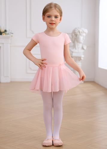 Image of MdnMd Girls Toddler Ballet Leotard with Skirted Short Sleeve Dance Gymnastic Ballerina Ballet Outfit Dress