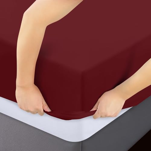 Image of Utopia Bedding Twin XL Fitted Sheets - Bulk Pack of 2 Bottom Sheets - Soft Brushed Microfiber - Deep Pockets - Shrinkage & Fade Resistant - Easy Care (Twin XL, Burgundy)