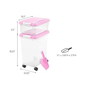 IRIS-USA-3-Piece-41-Lbs-45-Qt-WeatherPro-Airtight-Pet-Food-Storage-Container-Combo-with-Scoop-and-Treat-Box-for-Dog-Cat-and-Bird-Food-Keep-Fresh-Translucent-Body-Easy-Mobility-Pink - Cucciolini Doodles   IRIS-USA-3-Piece-41-Lbs-45-Qt-WeatherPro-Airtight-Pet-Food-Storage-Container-Combo-with-Scoop-and-Treat-Box-for-Dog-Cat-and-Bird-Food-Keep-Fresh-Translucent-Body-Easy-Mobility-Pink